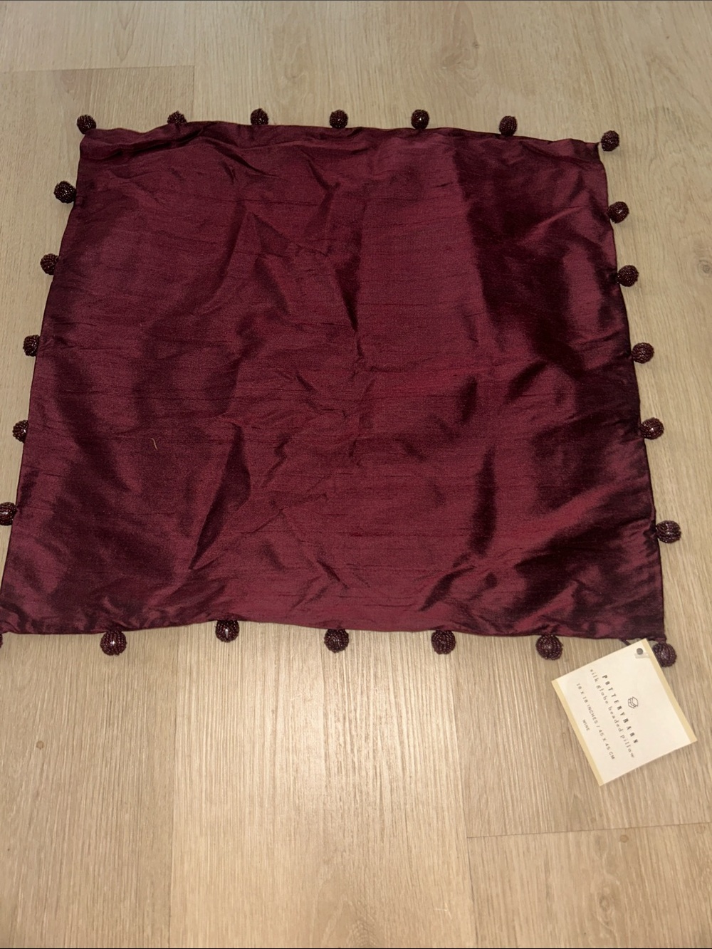 🌻 Pottery Barn silk globe beaded pillow cover Wine